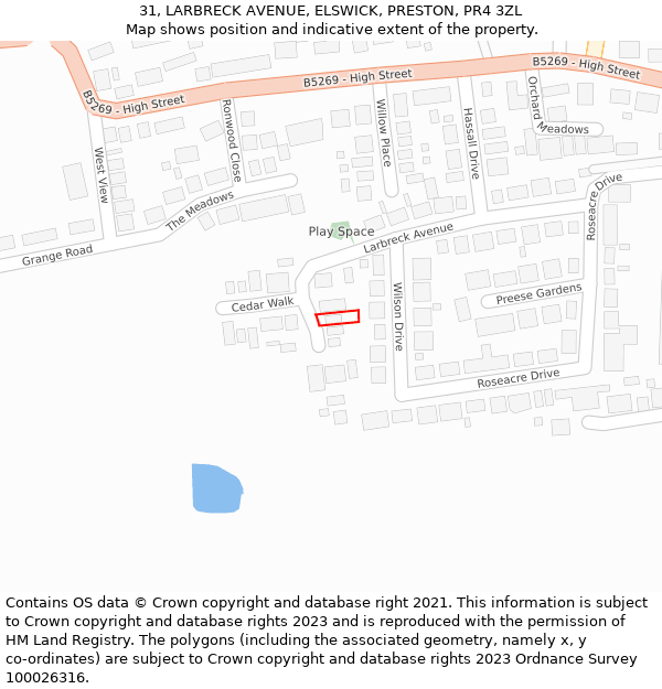 31, LARBRECK AVENUE, ELSWICK, PRESTON, PR4 3ZL: Location map and indicative extent of plot