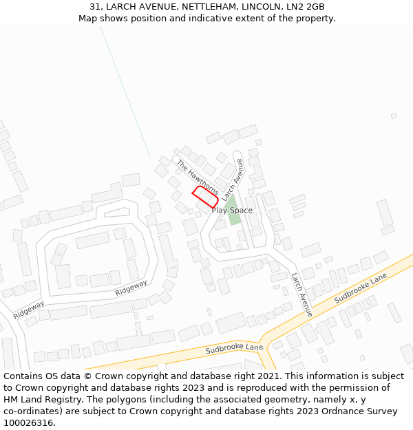 31, LARCH AVENUE, NETTLEHAM, LINCOLN, LN2 2GB: Location map and indicative extent of plot