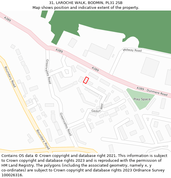 31, LAROCHE WALK, BODMIN, PL31 2SB: Location map and indicative extent of plot