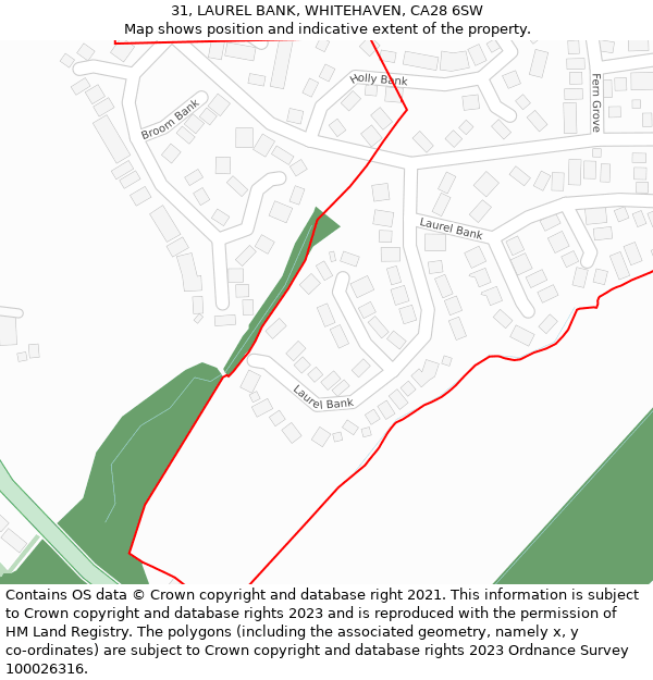 31, LAUREL BANK, WHITEHAVEN, CA28 6SW: Location map and indicative extent of plot