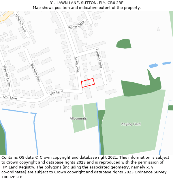 31, LAWN LANE, SUTTON, ELY, CB6 2RE: Location map and indicative extent of plot