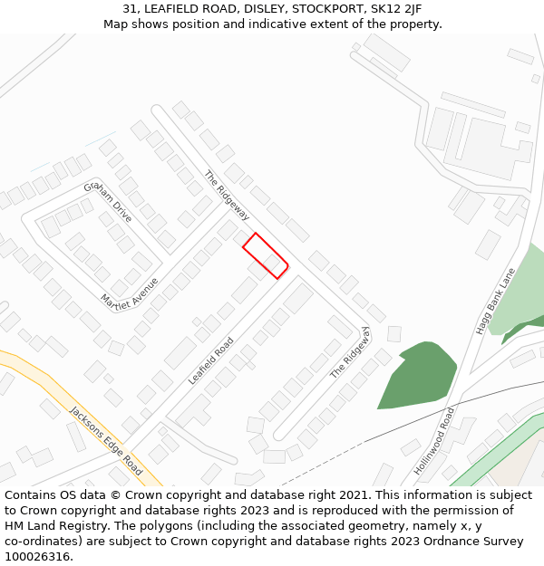 31, LEAFIELD ROAD, DISLEY, STOCKPORT, SK12 2JF: Location map and indicative extent of plot