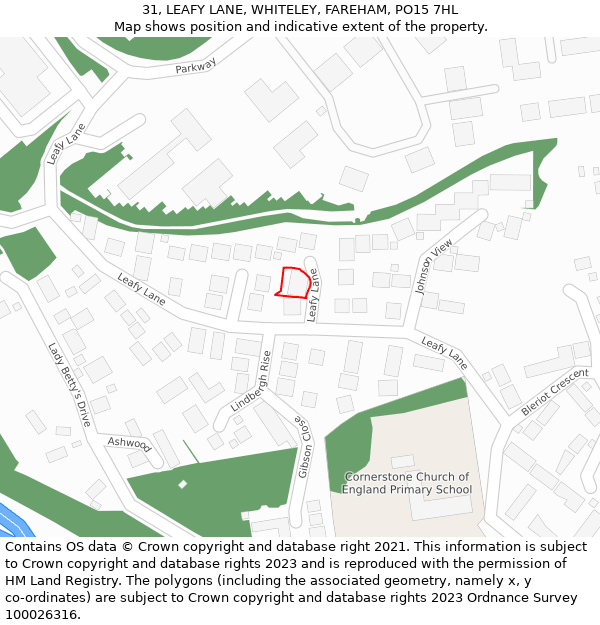 31, LEAFY LANE, WHITELEY, FAREHAM, PO15 7HL: Location map and indicative extent of plot
