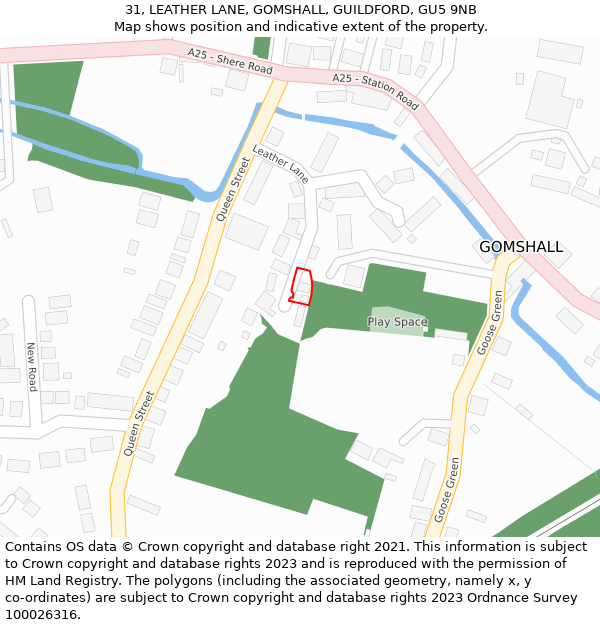 31, LEATHER LANE, GOMSHALL, GUILDFORD, GU5 9NB: Location map and indicative extent of plot