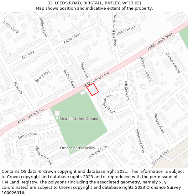 31, LEEDS ROAD, BIRSTALL, BATLEY, WF17 0EJ: Location map and indicative extent of plot