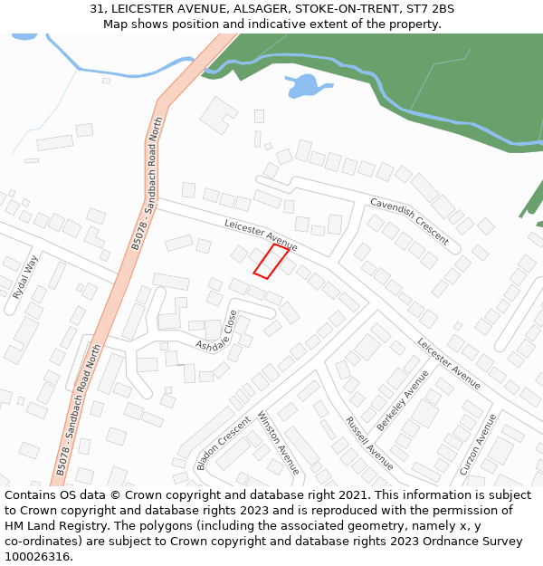 31, LEICESTER AVENUE, ALSAGER, STOKE-ON-TRENT, ST7 2BS: Location map and indicative extent of plot