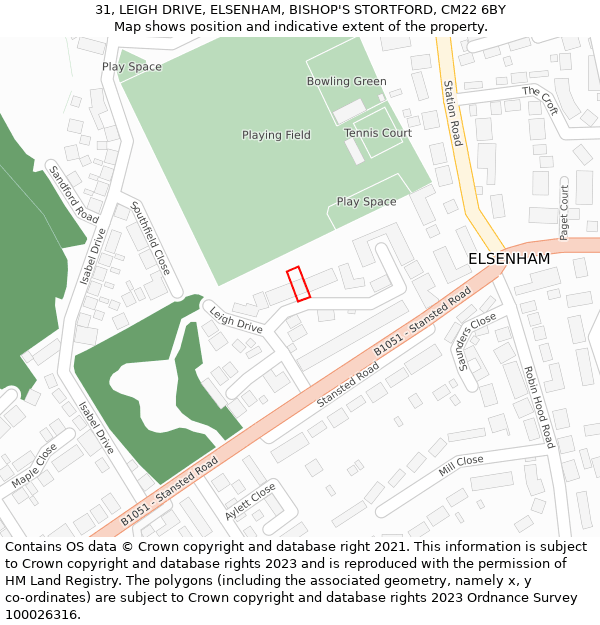 31, LEIGH DRIVE, ELSENHAM, BISHOP'S STORTFORD, CM22 6BY: Location map and indicative extent of plot