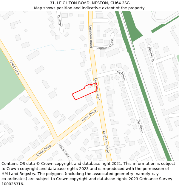 31, LEIGHTON ROAD, NESTON, CH64 3SG: Location map and indicative extent of plot