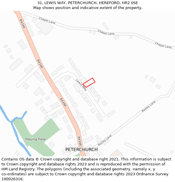 31, LEWIS WAY, PETERCHURCH, HEREFORD, HR2 0SE: Location map and indicative extent of plot