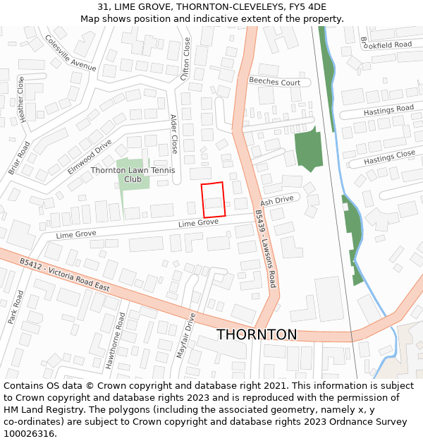 31, LIME GROVE, THORNTON-CLEVELEYS, FY5 4DE: Location map and indicative extent of plot