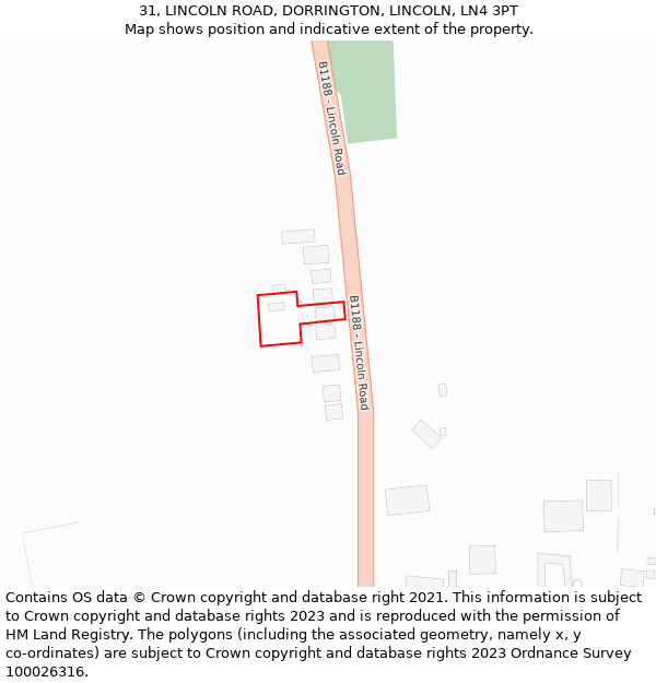 31, LINCOLN ROAD, DORRINGTON, LINCOLN, LN4 3PT: Location map and indicative extent of plot