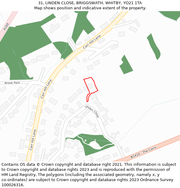 31, LINDEN CLOSE, BRIGGSWATH, WHITBY, YO21 1TA: Location map and indicative extent of plot