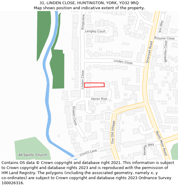 31, LINDEN CLOSE, HUNTINGTON, YORK, YO32 9RQ: Location map and indicative extent of plot