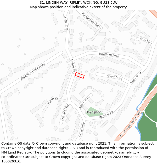 31, LINDEN WAY, RIPLEY, WOKING, GU23 6LW: Location map and indicative extent of plot