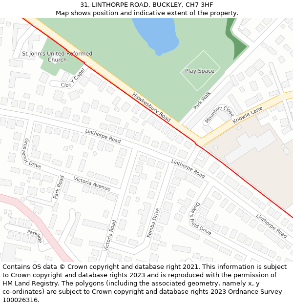 31, LINTHORPE ROAD, BUCKLEY, CH7 3HF: Location map and indicative extent of plot