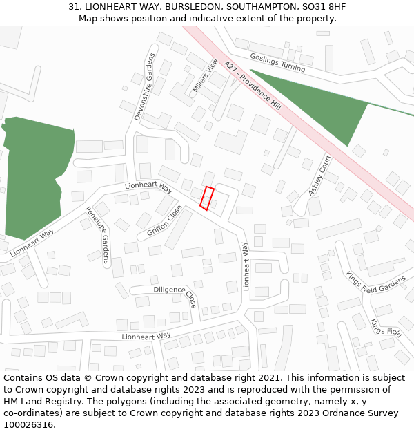 31, LIONHEART WAY, BURSLEDON, SOUTHAMPTON, SO31 8HF: Location map and indicative extent of plot