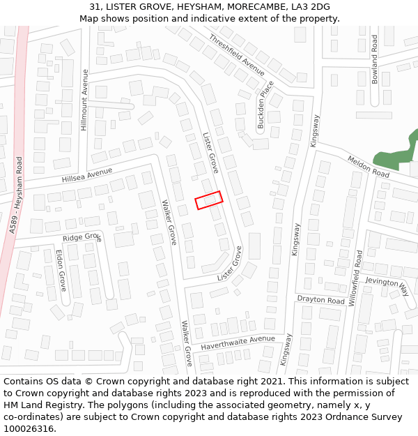 31, LISTER GROVE, HEYSHAM, MORECAMBE, LA3 2DG: Location map and indicative extent of plot