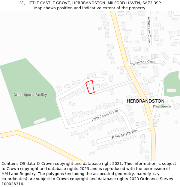 31, LITTLE CASTLE GROVE, HERBRANDSTON, MILFORD HAVEN, SA73 3SP: Location map and indicative extent of plot