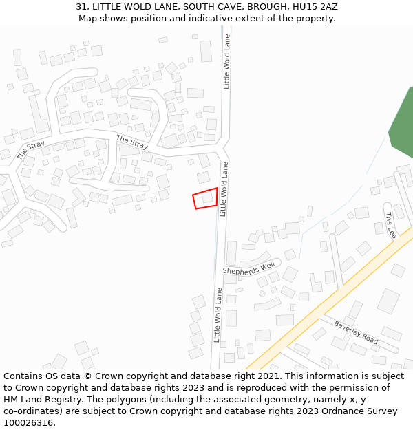 31, LITTLE WOLD LANE, SOUTH CAVE, BROUGH, HU15 2AZ: Location map and indicative extent of plot