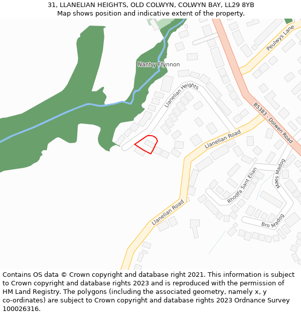 31, LLANELIAN HEIGHTS, OLD COLWYN, COLWYN BAY, LL29 8YB: Location map and indicative extent of plot