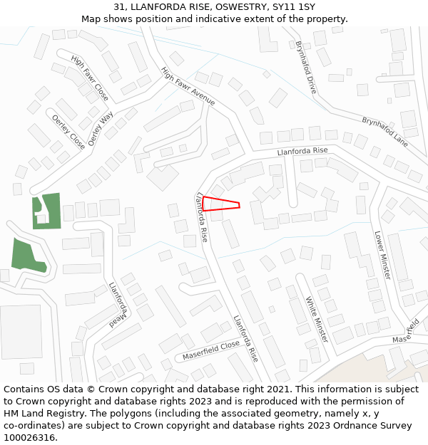 31, LLANFORDA RISE, OSWESTRY, SY11 1SY: Location map and indicative extent of plot