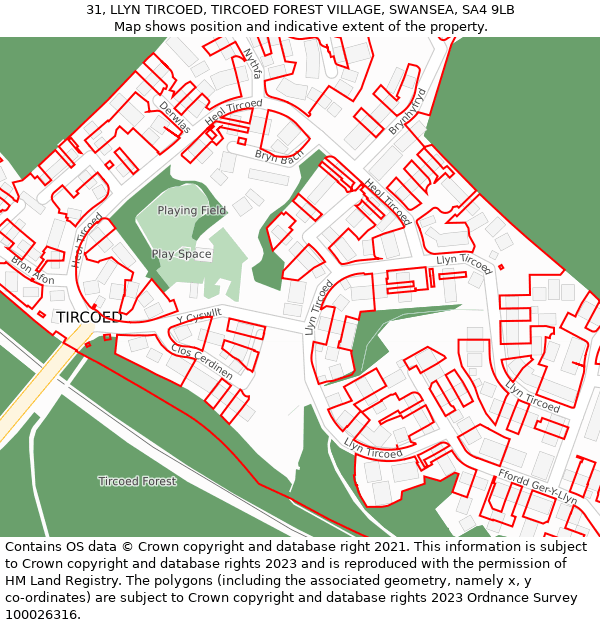 31, LLYN TIRCOED, TIRCOED FOREST VILLAGE, SWANSEA, SA4 9LB: Location map and indicative extent of plot
