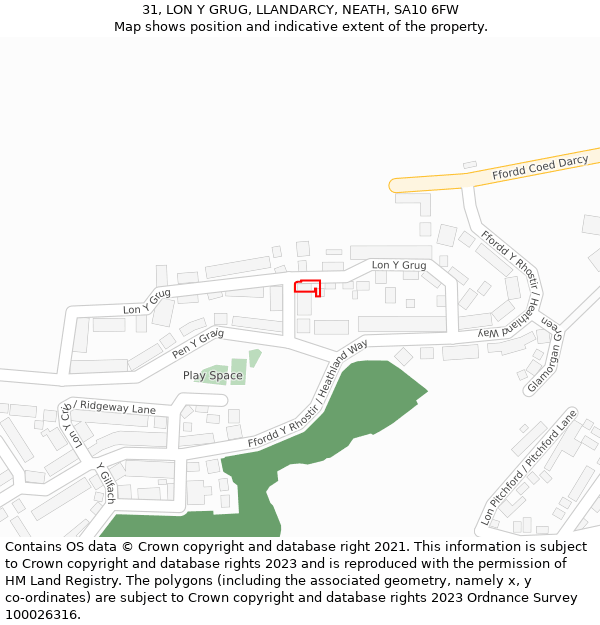 31, LON Y GRUG, LLANDARCY, NEATH, SA10 6FW: Location map and indicative extent of plot