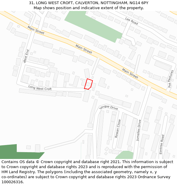 31, LONG WEST CROFT, CALVERTON, NOTTINGHAM, NG14 6PY: Location map and indicative extent of plot