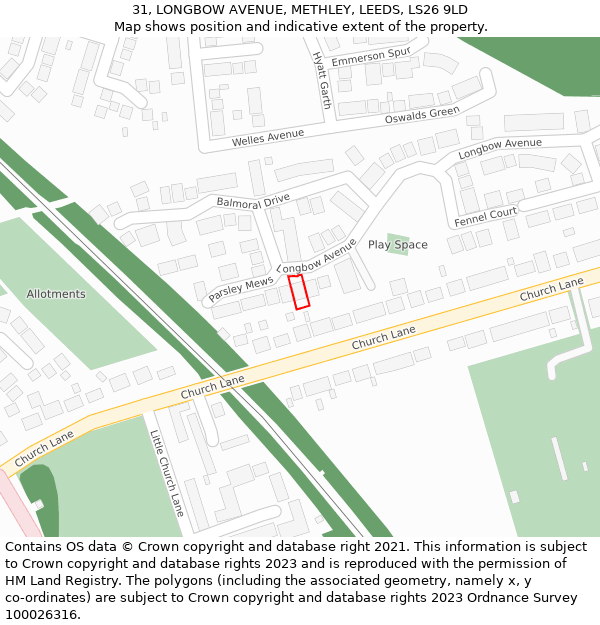 31, LONGBOW AVENUE, METHLEY, LEEDS, LS26 9LD: Location map and indicative extent of plot