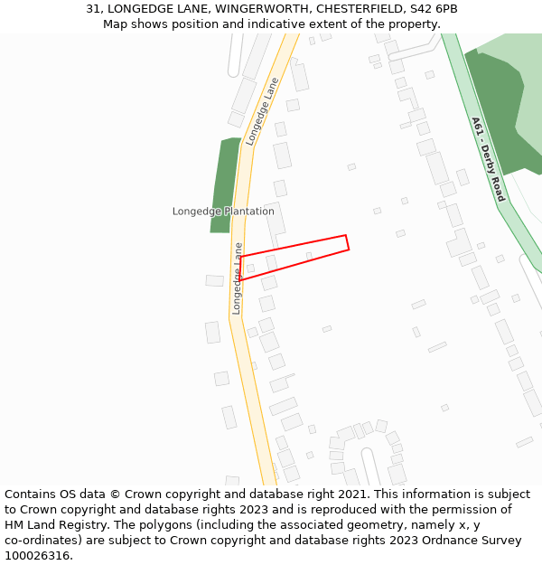 31, LONGEDGE LANE, WINGERWORTH, CHESTERFIELD, S42 6PB: Location map and indicative extent of plot