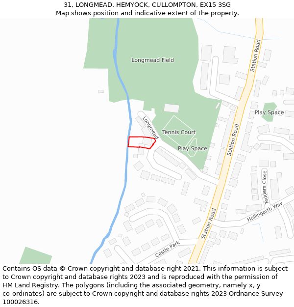 31, LONGMEAD, HEMYOCK, CULLOMPTON, EX15 3SG: Location map and indicative extent of plot