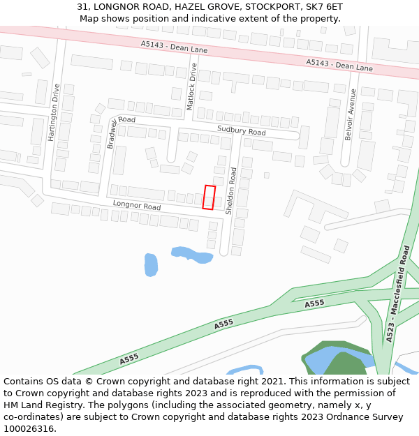 31, LONGNOR ROAD, HAZEL GROVE, STOCKPORT, SK7 6ET: Location map and indicative extent of plot