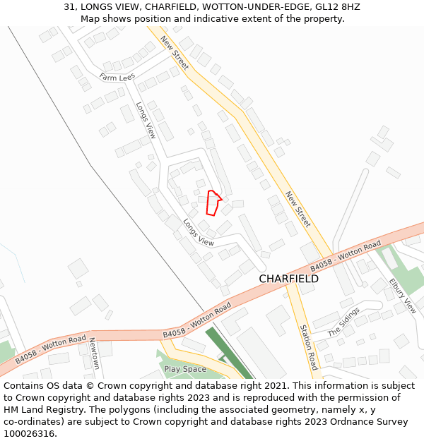 31, LONGS VIEW, CHARFIELD, WOTTON-UNDER-EDGE, GL12 8HZ: Location map and indicative extent of plot