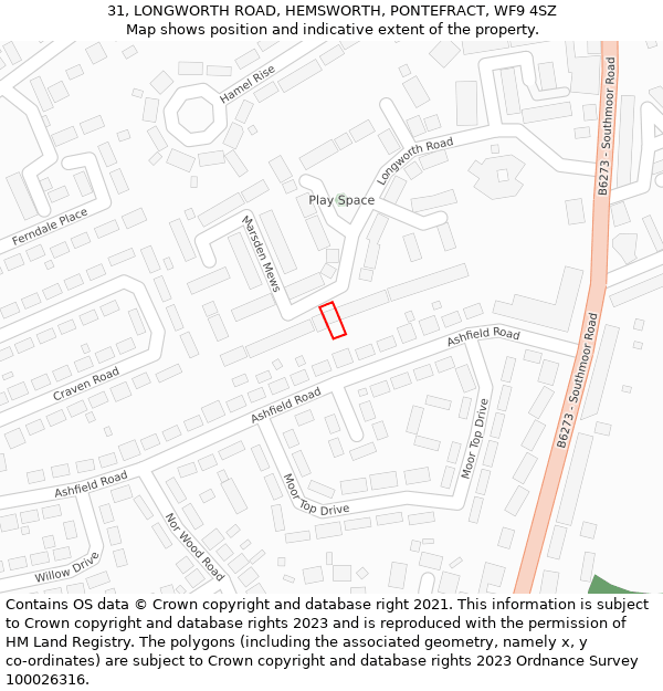 31, LONGWORTH ROAD, HEMSWORTH, PONTEFRACT, WF9 4SZ: Location map and indicative extent of plot