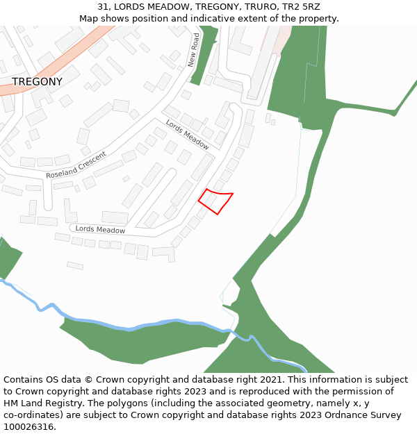 31, LORDS MEADOW, TREGONY, TRURO, TR2 5RZ: Location map and indicative extent of plot