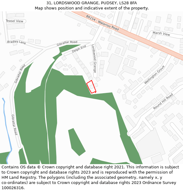 31, LORDSWOOD GRANGE, PUDSEY, LS28 8FA: Location map and indicative extent of plot