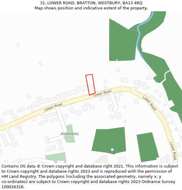 31, LOWER ROAD, BRATTON, WESTBURY, BA13 4RQ: Location map and indicative extent of plot
