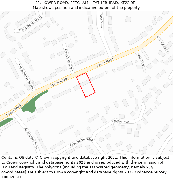 31, LOWER ROAD, FETCHAM, LEATHERHEAD, KT22 9EL: Location map and indicative extent of plot