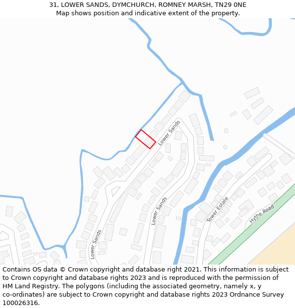 31, LOWER SANDS, DYMCHURCH, ROMNEY MARSH, TN29 0NE: Location map and indicative extent of plot