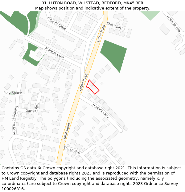 31, LUTON ROAD, WILSTEAD, BEDFORD, MK45 3ER: Location map and indicative extent of plot