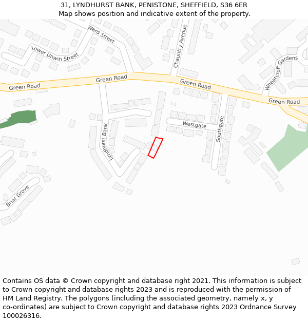 31, LYNDHURST BANK, PENISTONE, SHEFFIELD, S36 6ER: Location map and indicative extent of plot