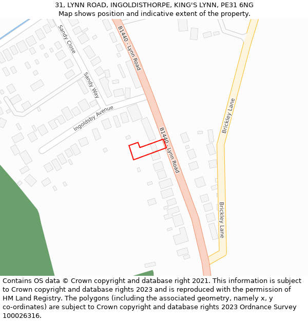 31, LYNN ROAD, INGOLDISTHORPE, KING'S LYNN, PE31 6NG: Location map and indicative extent of plot