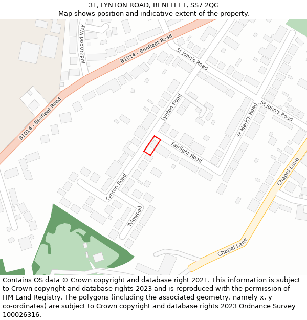 31, LYNTON ROAD, BENFLEET, SS7 2QG: Location map and indicative extent of plot