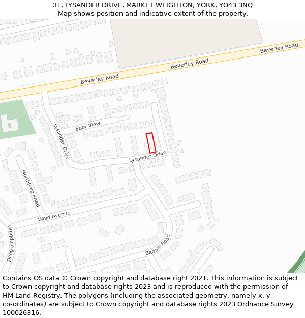 31, LYSANDER DRIVE, MARKET WEIGHTON, YORK, YO43 3NQ: Location map and indicative extent of plot