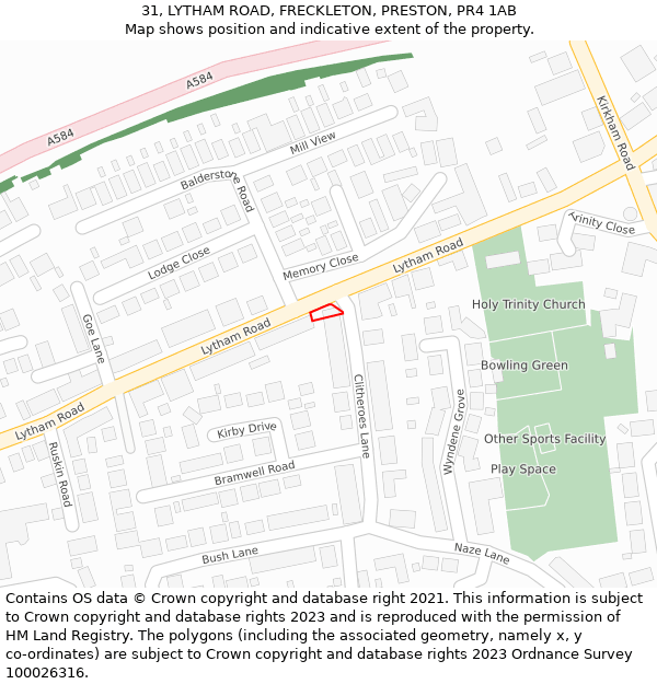 31, LYTHAM ROAD, FRECKLETON, PRESTON, PR4 1AB: Location map and indicative extent of plot