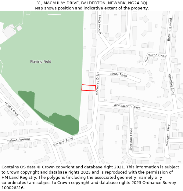 31, MACAULAY DRIVE, BALDERTON, NEWARK, NG24 3QJ: Location map and indicative extent of plot