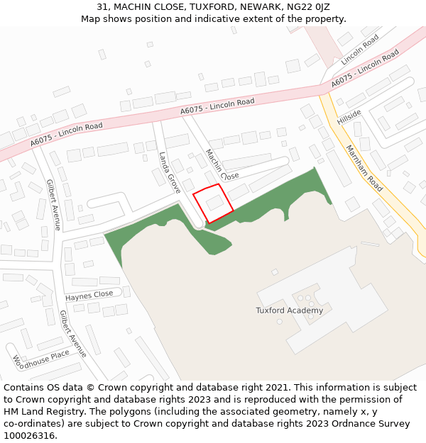 31, MACHIN CLOSE, TUXFORD, NEWARK, NG22 0JZ: Location map and indicative extent of plot