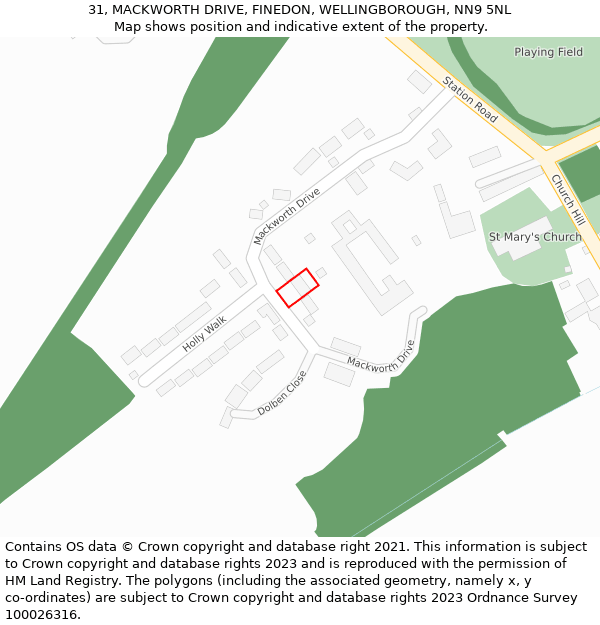 31, MACKWORTH DRIVE, FINEDON, WELLINGBOROUGH, NN9 5NL: Location map and indicative extent of plot