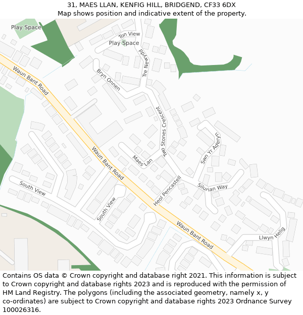 31, MAES LLAN, KENFIG HILL, BRIDGEND, CF33 6DX: Location map and indicative extent of plot