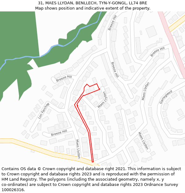 31, MAES LLYDAN, BENLLECH, TYN-Y-GONGL, LL74 8RE: Location map and indicative extent of plot